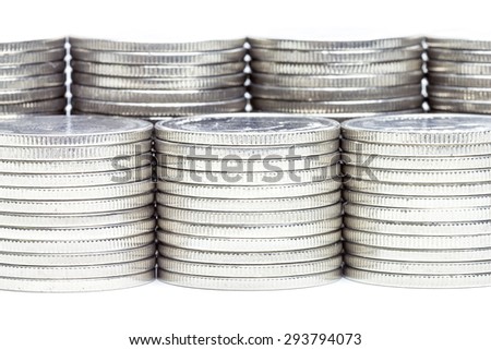 Money coins pile isolate on white background,saving and business growth concept
