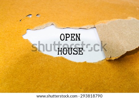 open house text write on brown envelope