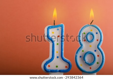 Candles with number eighteen and space for text or image on left