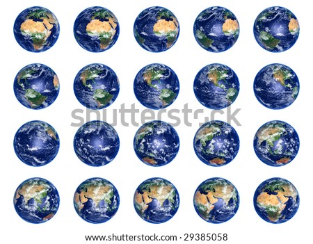 Big Earth Globes collection on white, high res pictures