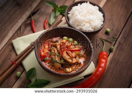 spicy chicken curry with rice,popular Thai food. Royalty-Free Stock Photo #293931026