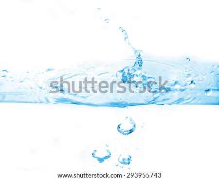 Water and water bubble on white background. Blue tone.