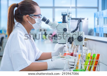 Scientists are conducting experiments in the life science research laboratory. Royalty-Free Stock Photo #293967086