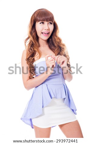 happy smiling young girl, Isolated on white background.
