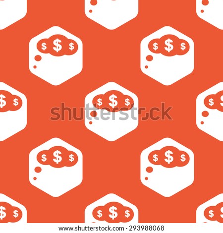 Image of thought bubble with dollar symbol in white hexagon, repeated on orange background