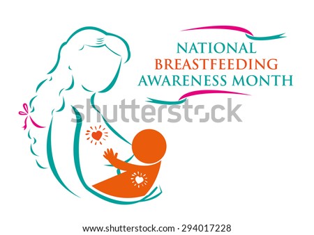 Mother and Child for National Breastfeeding Awareness Month concept. Editable Clip Art.
