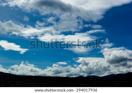 countryside and trees against the blue sky with white clouds, Image for background or any other purpose.