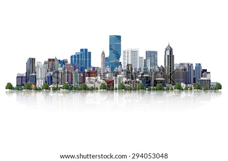 Modern high-rise buildings Isolated on white background, with clipping path. Royalty-Free Stock Photo #294053048