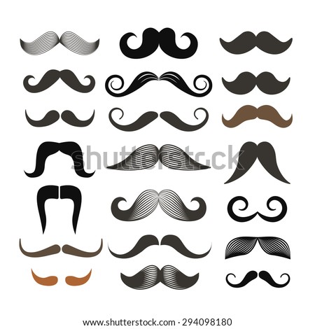 Different retro style moustache clip-art. Vector set isolated on white