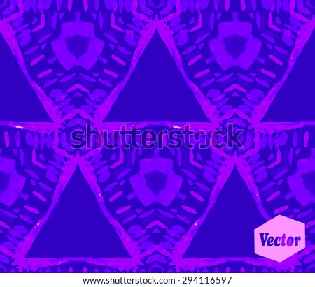 Striped hand painted vector seamless pattern with ethnic and tribal motifs, zigzag lines, brushstrokes and splatters of paint in multiple bright colors. Vector illustration
