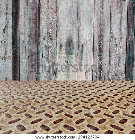 wooden wall and metal floor - room design grunge brown metallic