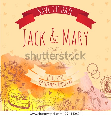 Wedding watercolor vector invitation. Save the date.