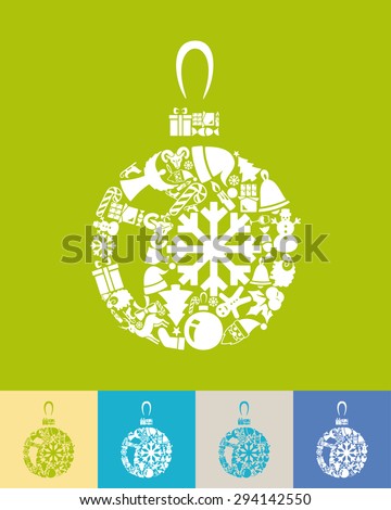 illustration of the christmas ball with icons composition