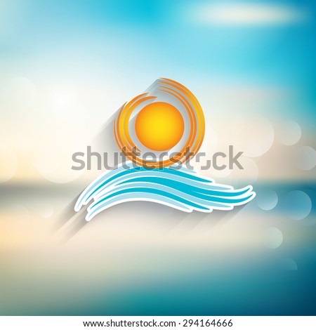 Sun and sea icon on a summer themed background
