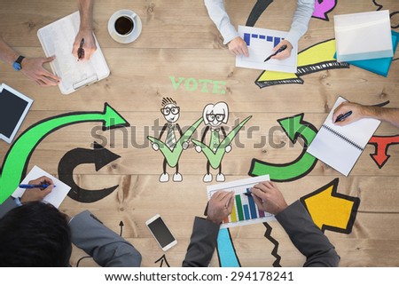 Business meeting against bleached wooden planks background