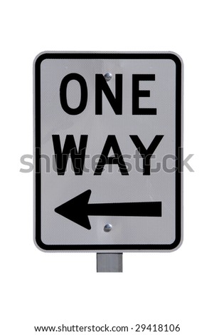 Reflective One Way Sign with Arrow - Current Australian Road Sign. Isolated on White.