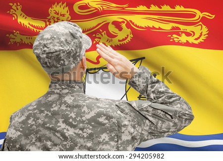 Soldier saluting to Canadial province flag conceptual series - New Brunswick
