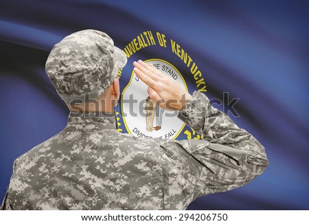 Soldier saluting to USA state flag conceptual series - Kentucky