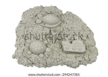 Molds,Beach  White, Sand And Toys. Outdoor Play Game Scene Isolated On White Background