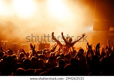 Crowd surfing during a musical performance Royalty-Free Stock Photo #294263531