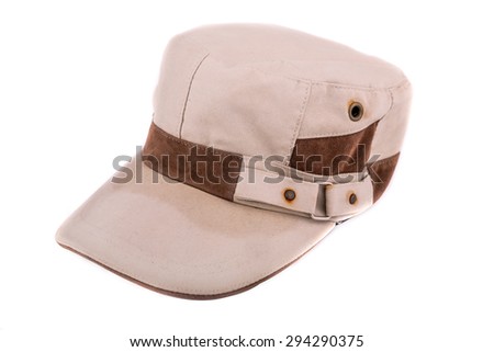 Dirty brown cap isolated on white background, brown peaked cap