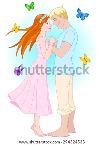 Illustration couple and butterflies
