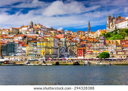 Porto, Portugal old town skyline from across the Douro River. Royalty-Free Stock Photo #294328388
