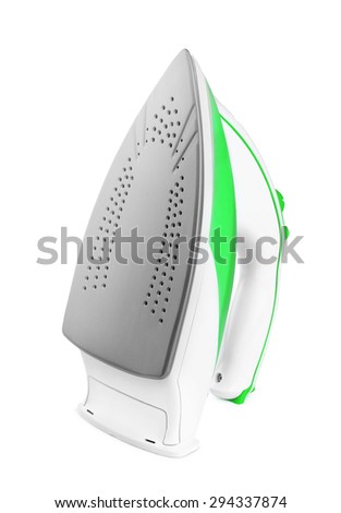 Green electric iron isolated on white background