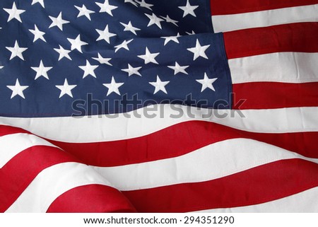 Closeup of ruffled American flag