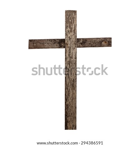 Old Wooden cross , isolated on white background with clipping path.