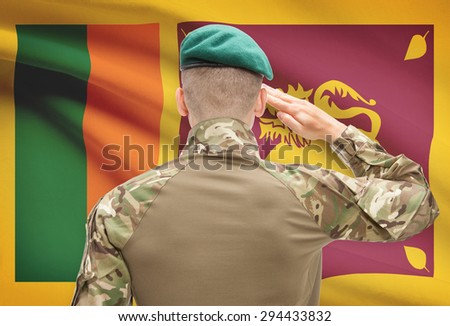 Soldier in hat facing national flag series - Sri Lanka