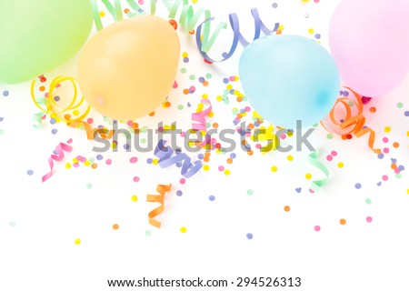 Balloons, streamers  and confetti isolated on white background.