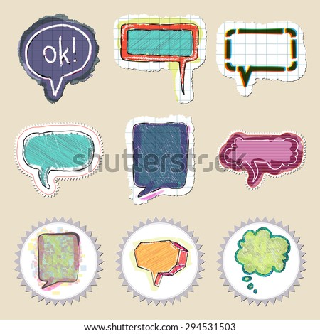 Speech bubbles set. Hand drawn and isolated. Stickers