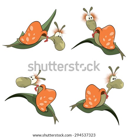  illustration of a set of cartoon cute snails