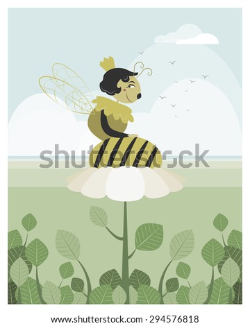 Queen bee resting on a flower in editable vector file
