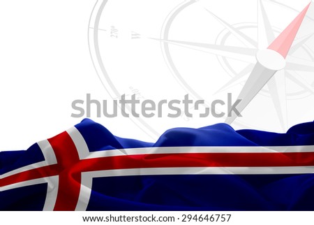 Iceland High Resolution flag and Navigation compass in background