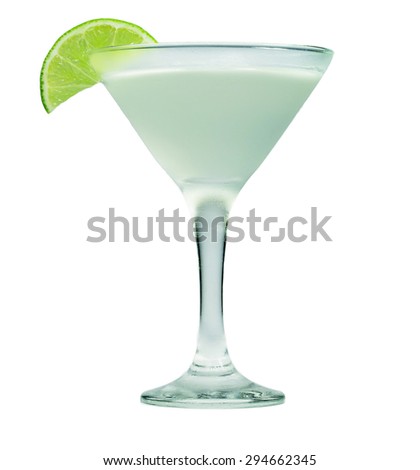 Green drink in cocktail glass isolated on white background