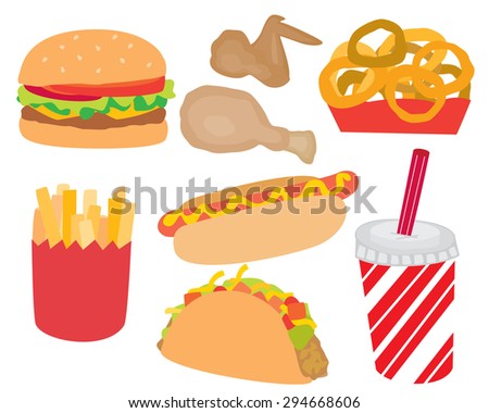 Fast Food Burgers, Fries and Hot Dog Meal
