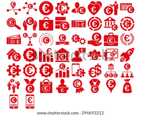Euro Business Iconst. These flat icons use red color. Vector images are isolated on a white background. 