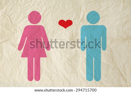 Male and female sign with vintage paper texture background