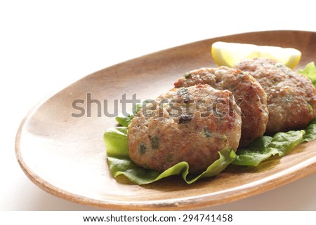 Homemade hamburgur on wooden plate