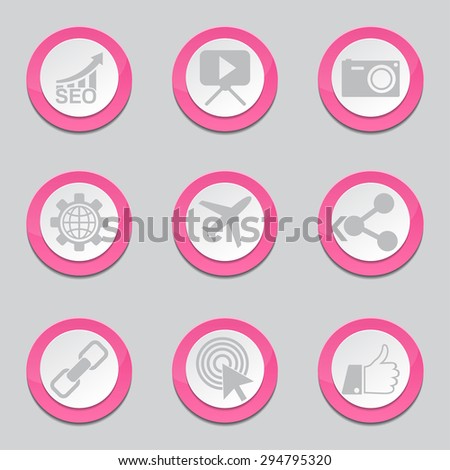 SEO Internet Sign Pink Vector Button Icon Design Set 1