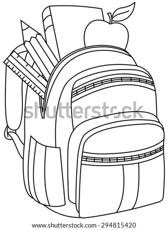 Outlined school backpack. Vector illustration coloring page.