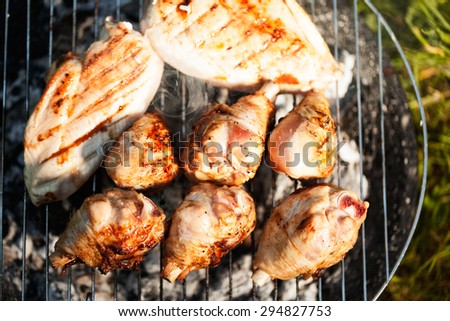 Chiken on the grill - paleo food photography with shallow depth of field. Royalty-Free Stock Photo #294827753