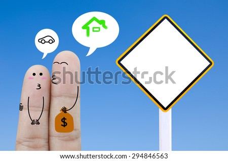 Couple Finger holding money and sign ,  concept design