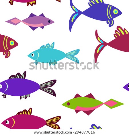 Seamless vector marine background. Children's background. Pattern with cute fishes