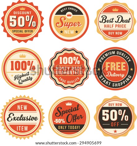 Set of vintage round badges, retro labels and stickers design template