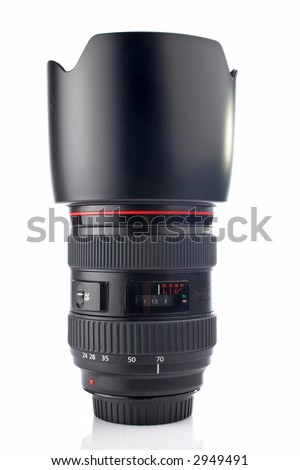 Zoom camera lens reflected on the white background