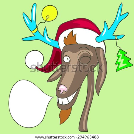 Christmas background and greeting card with cartoon deer and voice bubble