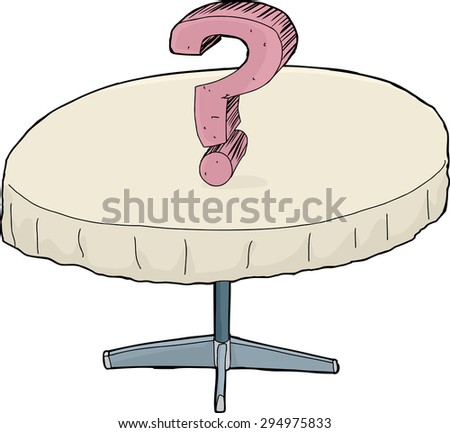 Pink question mark on isolated round table